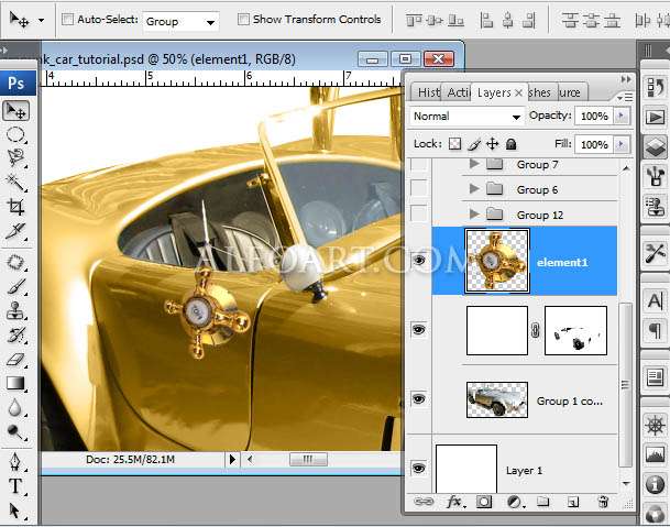 steampunk golden car digital illustration